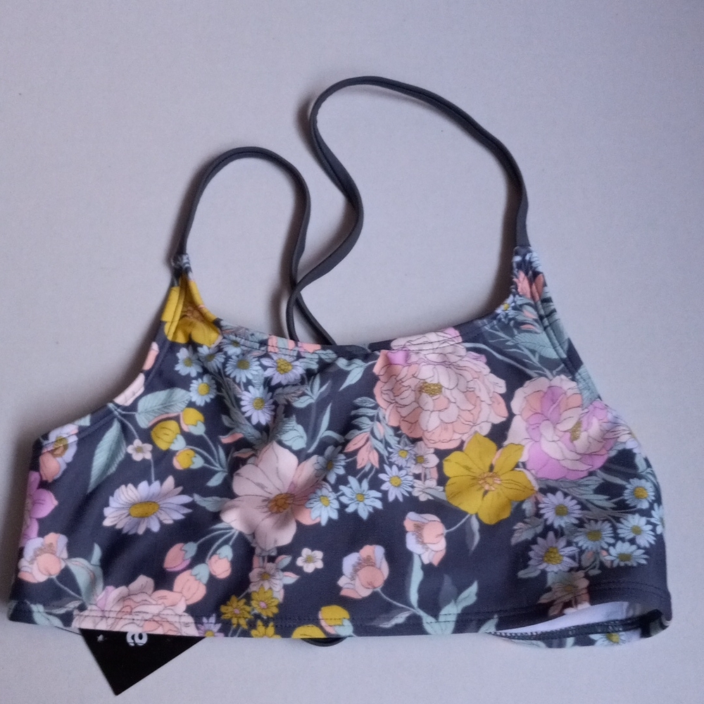 GRAY FLORAL BIKINI TOP SIZE XL 14/16